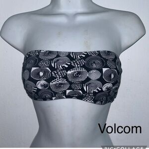 Volcom S Bandeau Bikini Bra Logo Top Black White